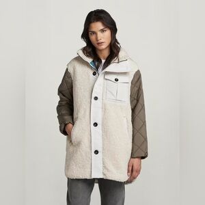 G-Star Cream and Gray Teddy Jacket with Quilted Sleeves